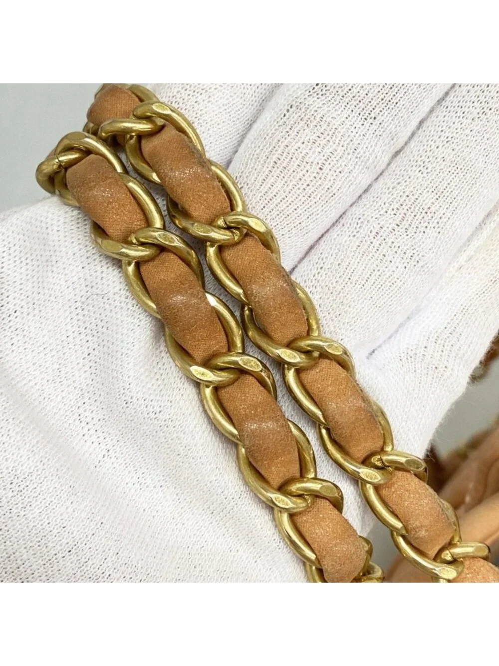 Chanel Shoulder Bag Quilted Leather Orange Gold